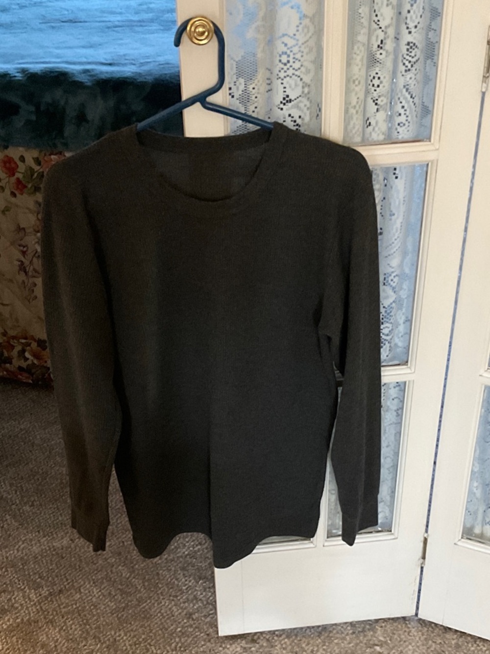 Classic Crewneck Long Sleeve Top- Dark Charcoal Size L